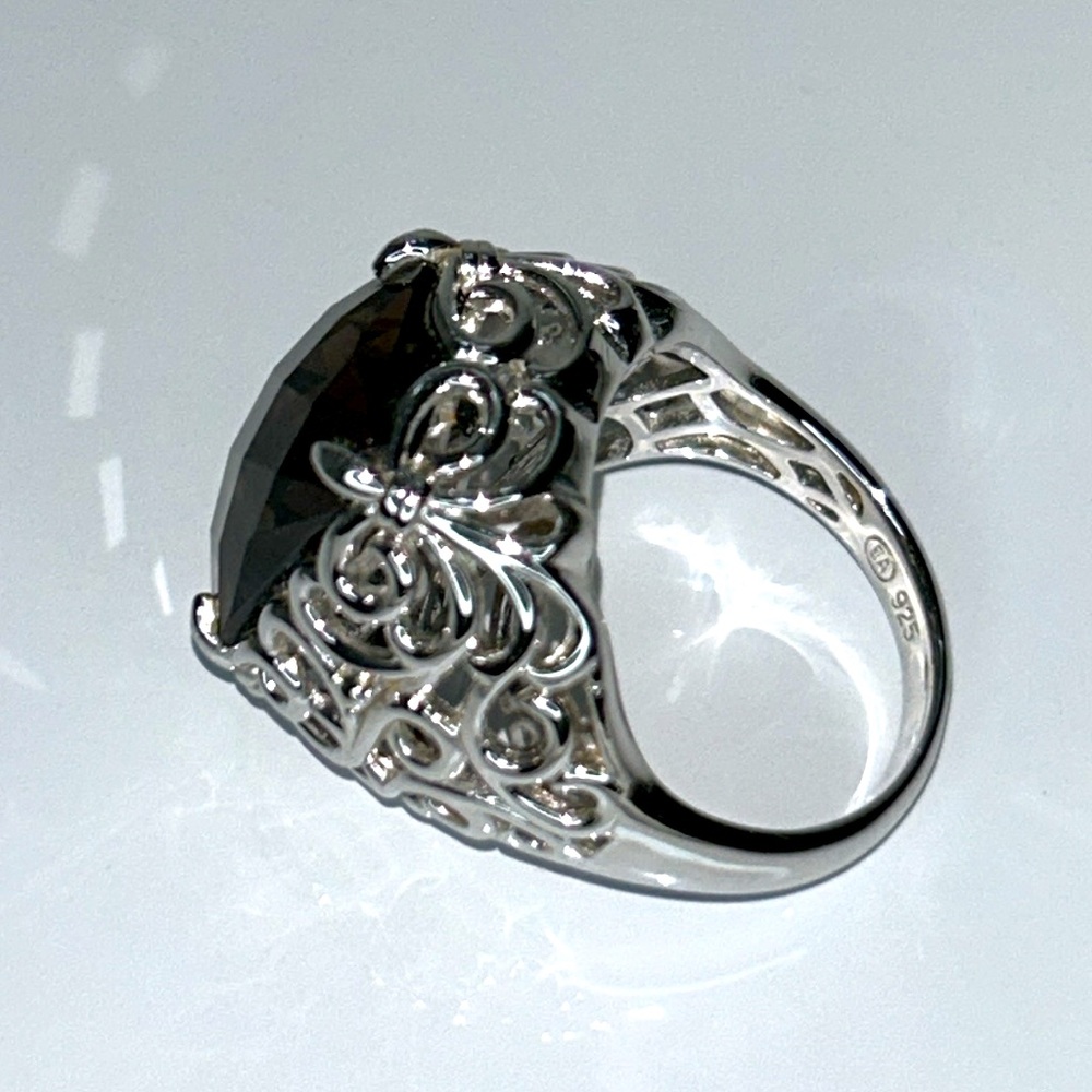 NWOT Sterling Silver Smoky Quartz Designer Free Form Ring Modern - Picture 4 of 9